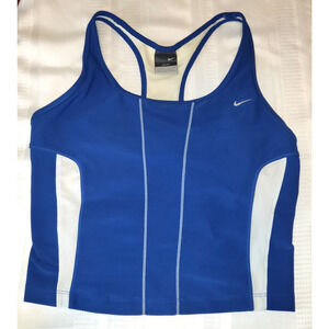 Nike Dri Fit Activewear Top BLUE & WHITE Back Reflectors Pockets Women's L 12-14